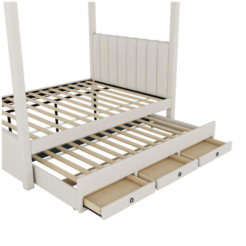 Upholstered Canopy Platform Bed with Trundle and Storage Drawers, a Stylish and Functional Choice for Your Bedroom, Full