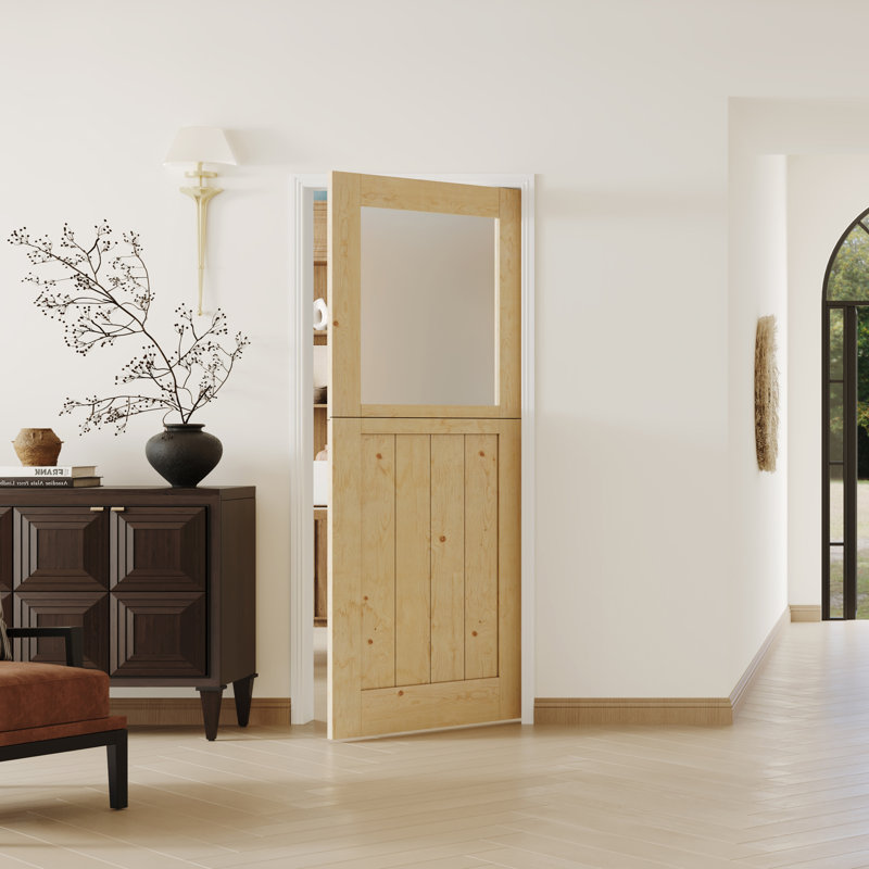 32 in. x 80 in. Natural Pine Interior Dutch Door with Frosted Glass
