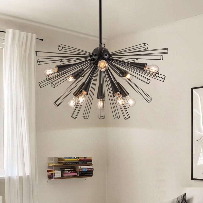 Lustre sphérique spoutnik 10 lumières à intensité variable Marshaun, Noir mat
