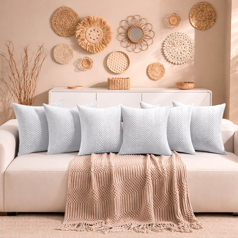 Aspire Homeware Embossed Square Velvet Cushion Cover, Silver, Pack of 6