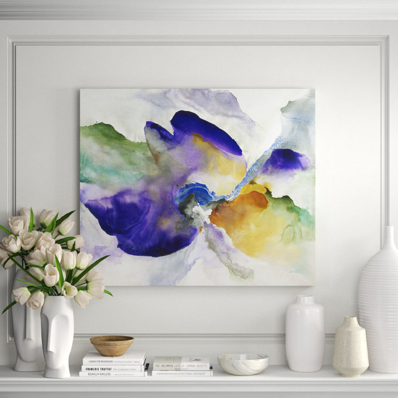 Violet Botanic Painting by Jennifer Hollack Raboin, 36" H x 43" W x 2.25" D, Gold Frame Canvas