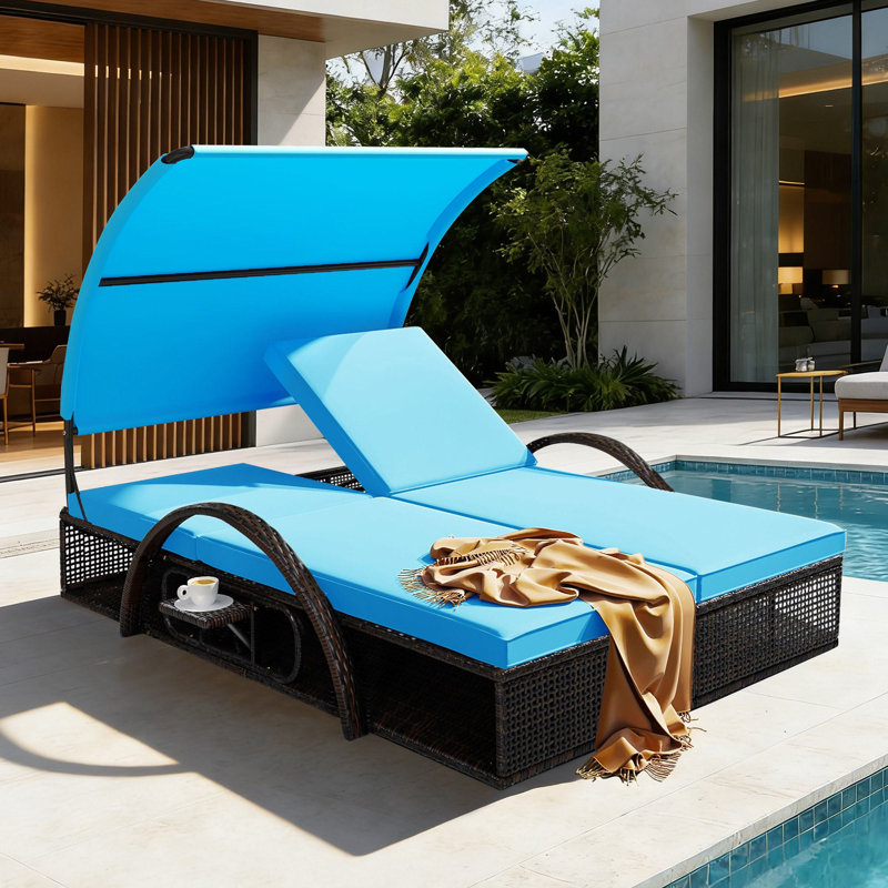 Lit de jour avec structure en acier Cadeo 72,83 "avec coussins, table d'appoint cachée, Bleu