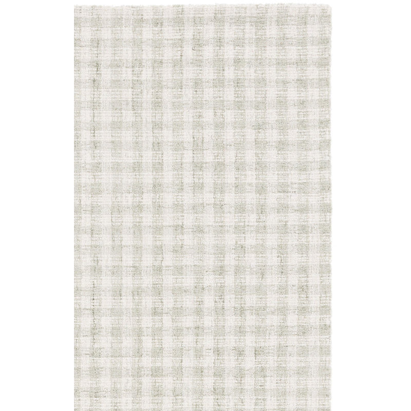 Giovoni Ebony Hand Tufted Wool/Cotton Plaid Rug in Sage/Ivory, Runner 2'3" x 9'