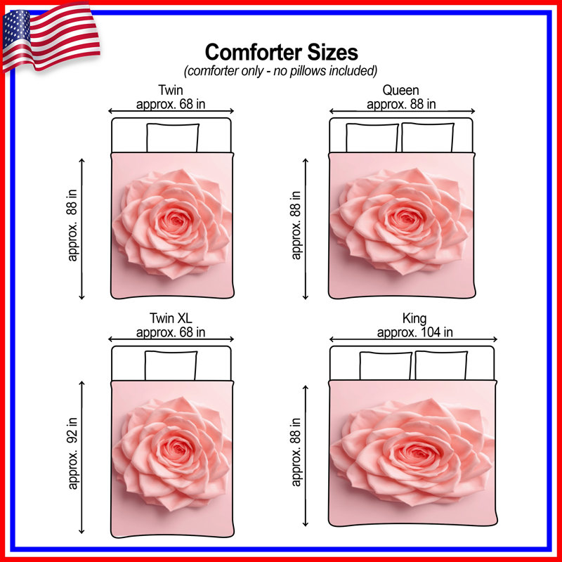 Large Pink Rose Comforter, King