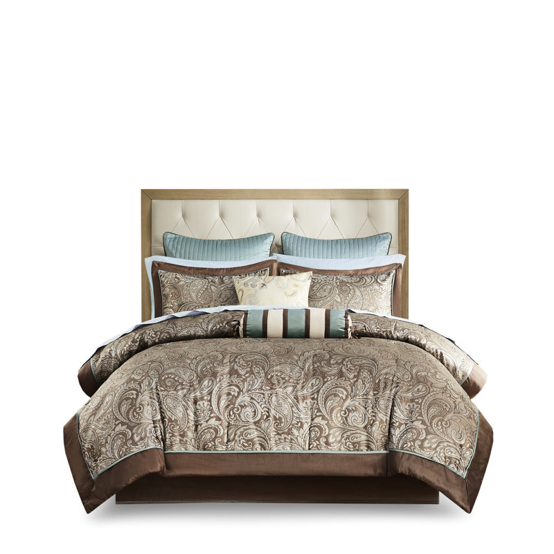 12 édredon en coton pour grand lit - bleu / brun, literie relaxante et à la mode - bleu / brun - 12 pièces avec draps créant une atmosphère de chambre