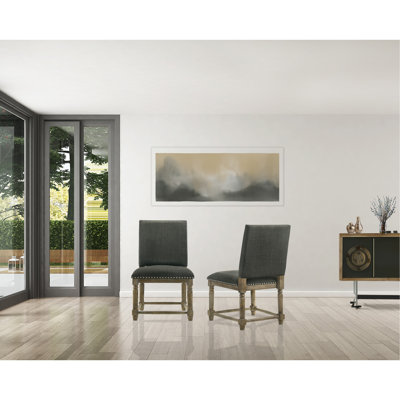 Ensemble de 2 chaises de salle à manger en tissu gris 19 "avec garniture cloutée Ettore