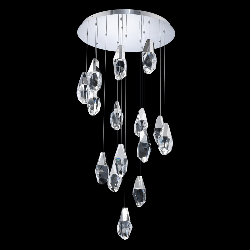 Martini 15 Light Crystal LED Multi-Light Pendant, Clear, Polished Nickel
