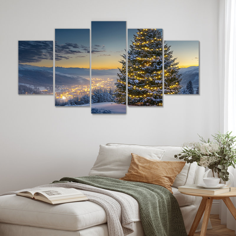 «Blue Green Christmas Tree Glow», ensemble d'art mural sur toile de Noël