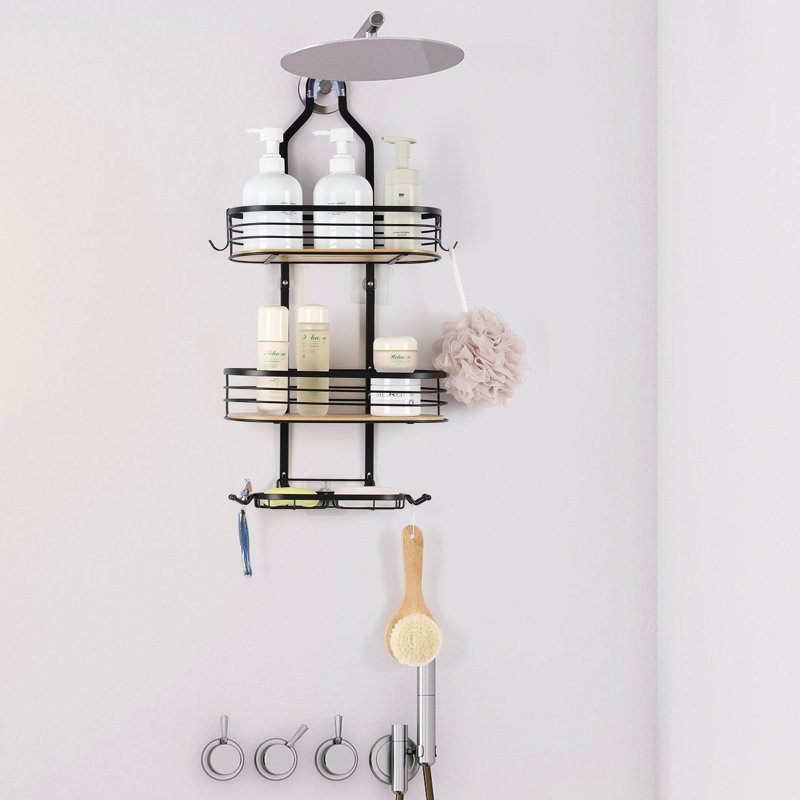 Panier de salle de bain triple mural ovale en panneau de bambou noir