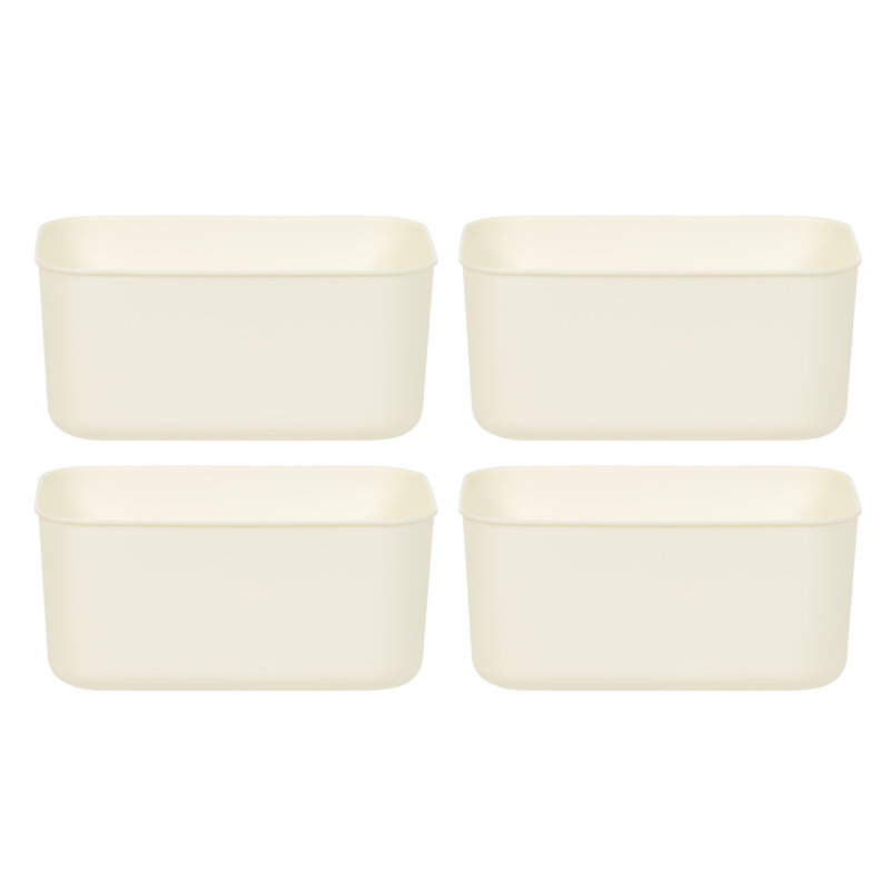 Off-White Stackable Plastic Storage Bins, Set of 4