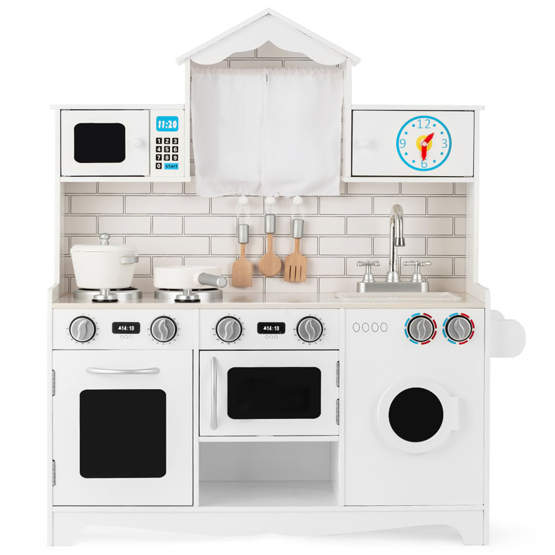 Kids Play Kitchen Toys with Matching Wooden Cookware Set