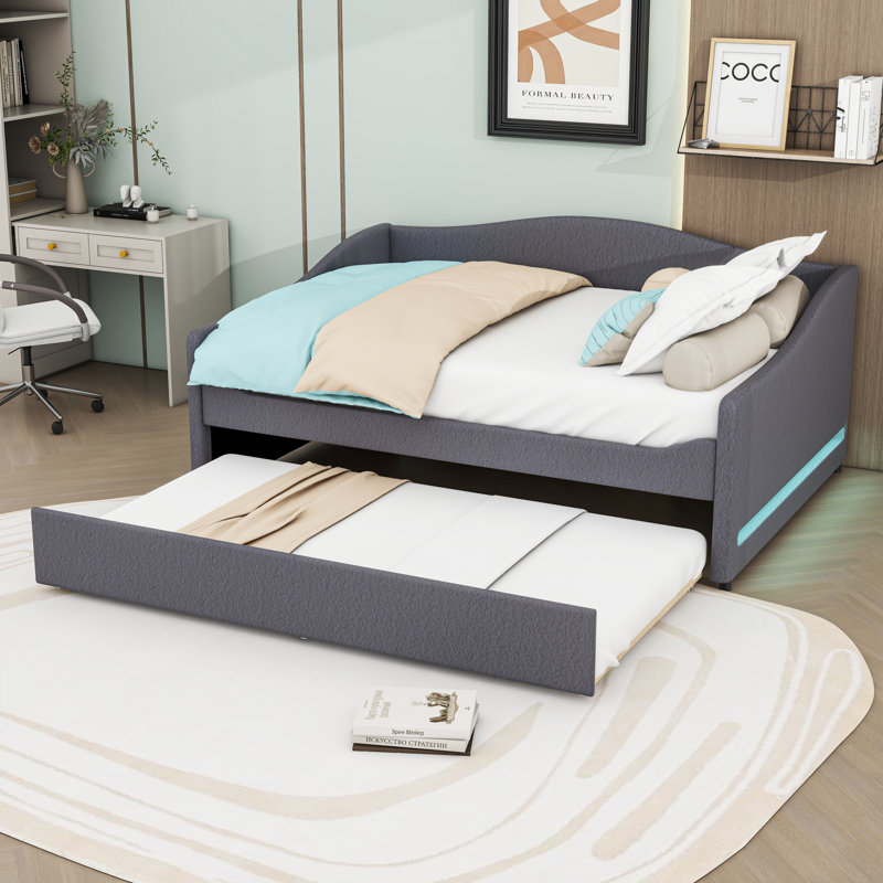Upholstered Daybed with Twin Trundle and Light, Gray, Full/Double