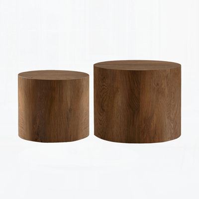 Nesting Coffee Table Set of 2, Modern Round Coffee Table with Non-Slip Feet, Wood Side Table for Living Room, Bedroom, Office, Balcony, Terrace, Small