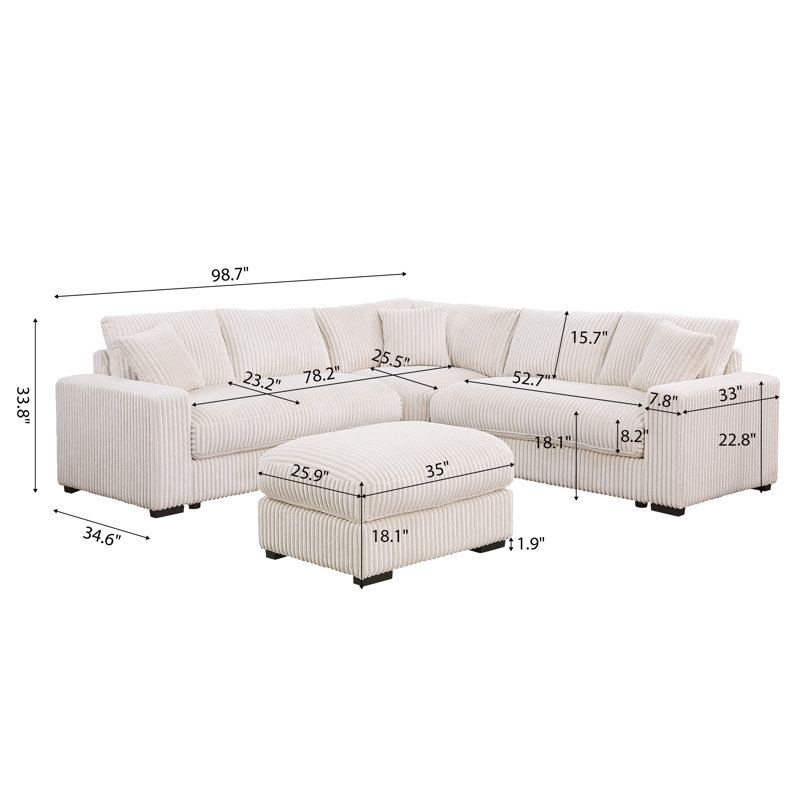 Canapé modulaire en coin en velours côtelé 4 pièces 98,7 po, Velours côtelé beige