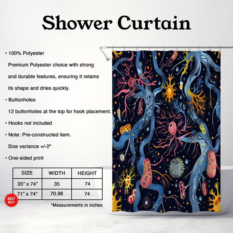 Brain Cells - Rideau de douche Premium, H 74 po x l 71 po