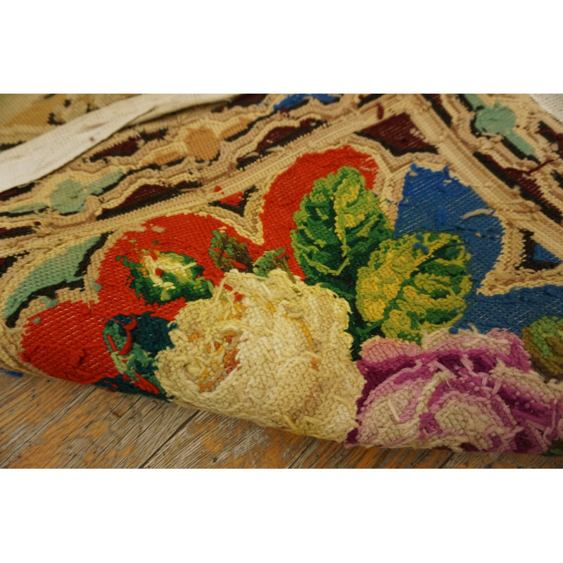 Antique Late 19th Century English Floral Needlepoint Square Rug