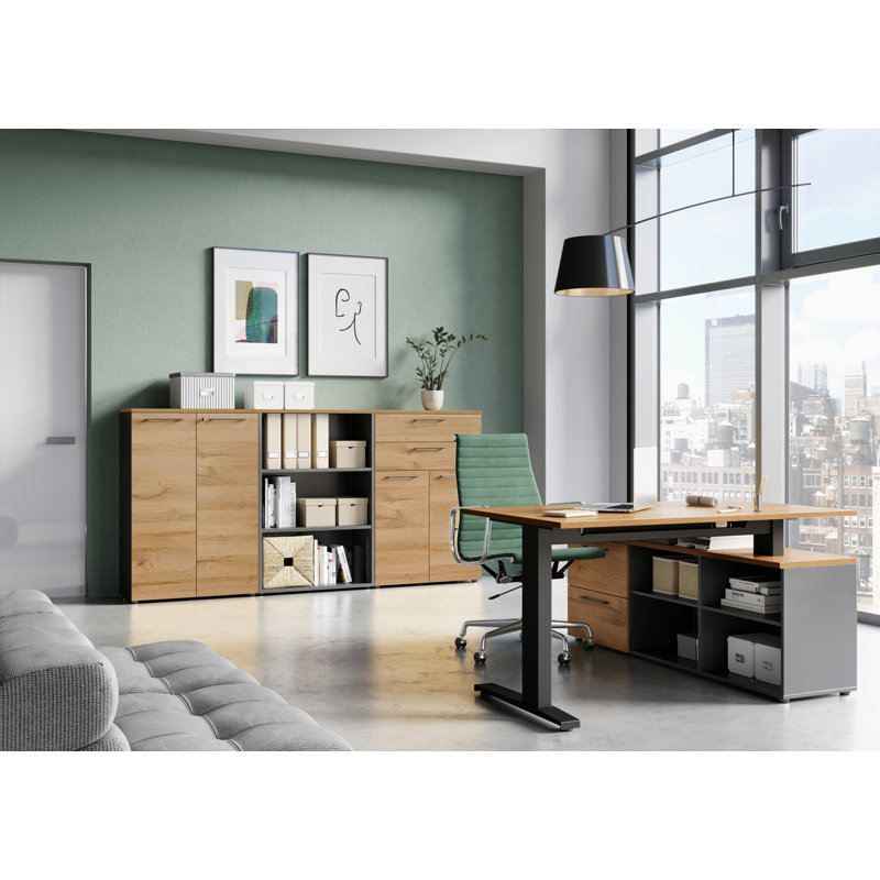 Miabella 80cm Wide 2 -Drawer File Cabinet, Graphite/Oak