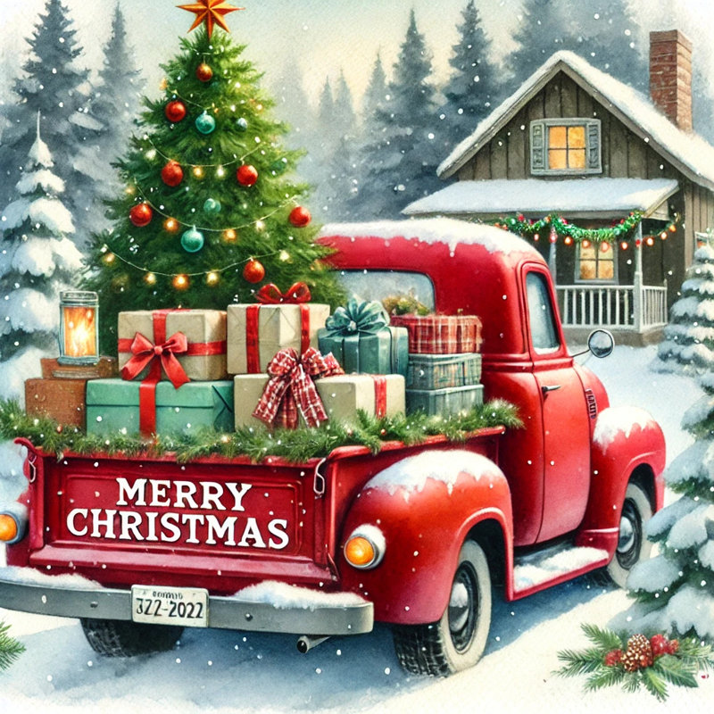 Art rétro, livraison de Noël sur toile camion de Noël, H 30 po x l 30 po x P 1,5 po