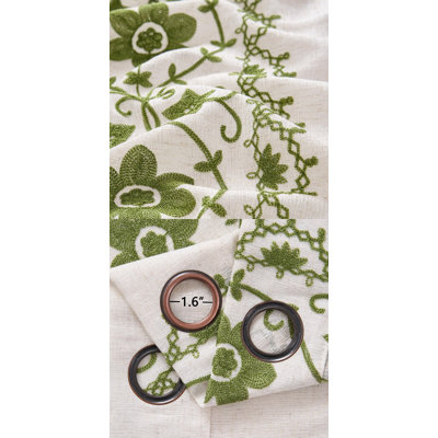 Sage Green Boho Curtains for Bedroom, Vintage Floral Linen Embroidered Drapes, Light Filtering Grommet, 63 Inch, 2 Panels