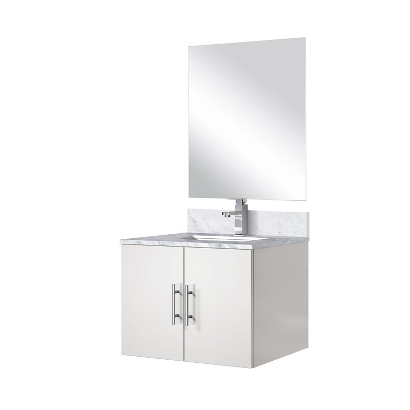 Meuble-lavabo blanc lustré 24 po L 22 po x P, comptoir en marbre, robinet et miroir 18 po