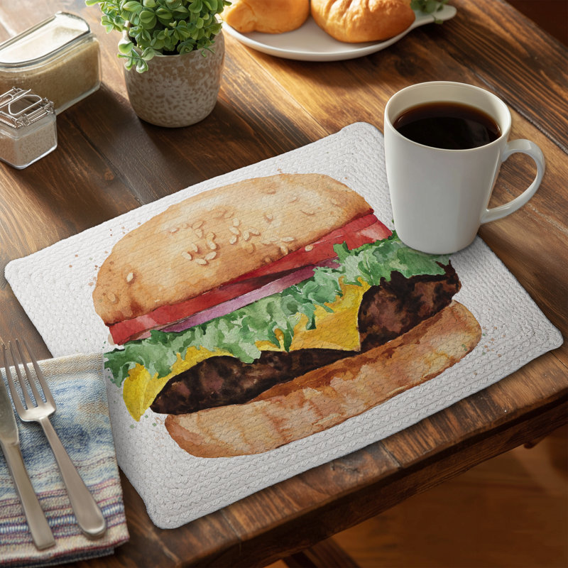 Napperon aquarelle Cheeseburger - polyester tressé brun