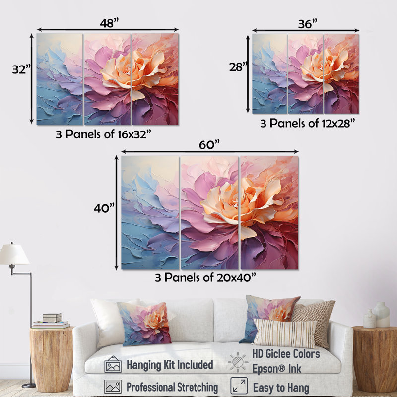 «Rainbow Hue Rose Harmony», ensemble d'art sur toile arc-en-ciel, H 28 po x l 36 po x P 1 po