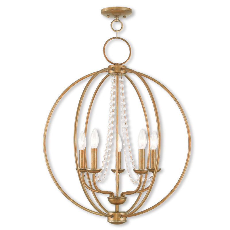 Moores Globe Chandelier, 5, 28.25" H x 22" W x 22" D, Antique Gold Leaf