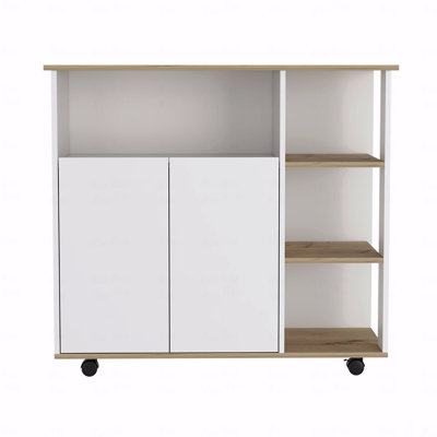Kitchen Cart, Four Casters, Four Open Shelves, Double Door Cabinet