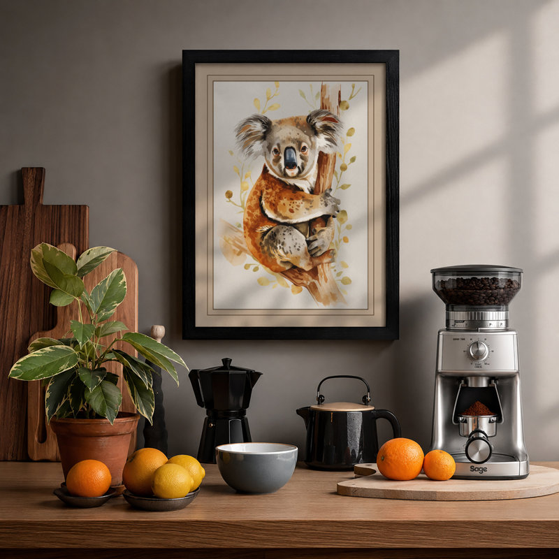 Koala on Branch Boho - Framed Print, A1 - 84.1 x 59.4 cm, Black