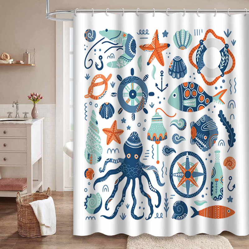 Rideau de douche imperméable bleu marine avec 12 crochets, L 72 po x l 72 po