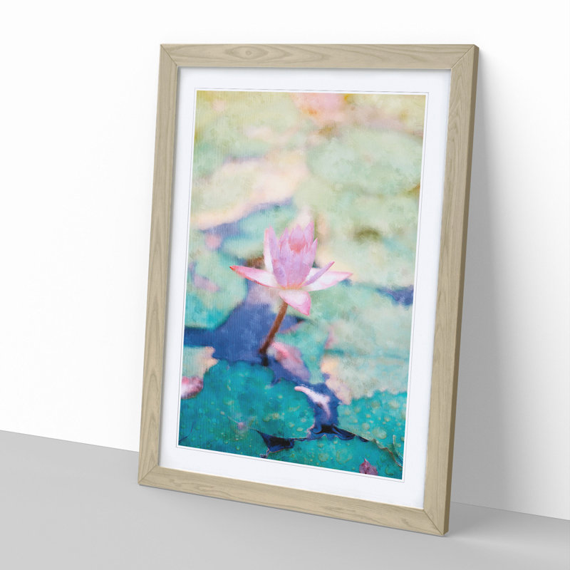 Pale Pink Water Lily - Picture Frame Painting, Oak Framed, 36cm H x 27cm W x 2cm D