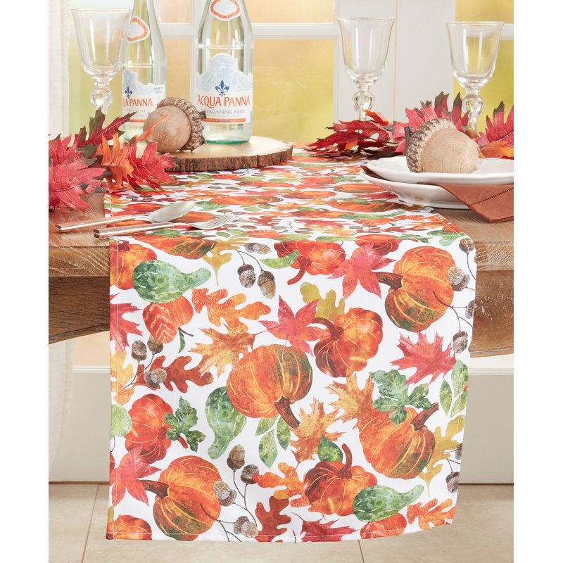 Autumn Pumpkin Foliage Polyester Table Runner 16" x 70"