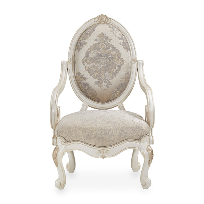 Elegant Beige Leather & Wood Handcrafted Traditional Accent Chair
