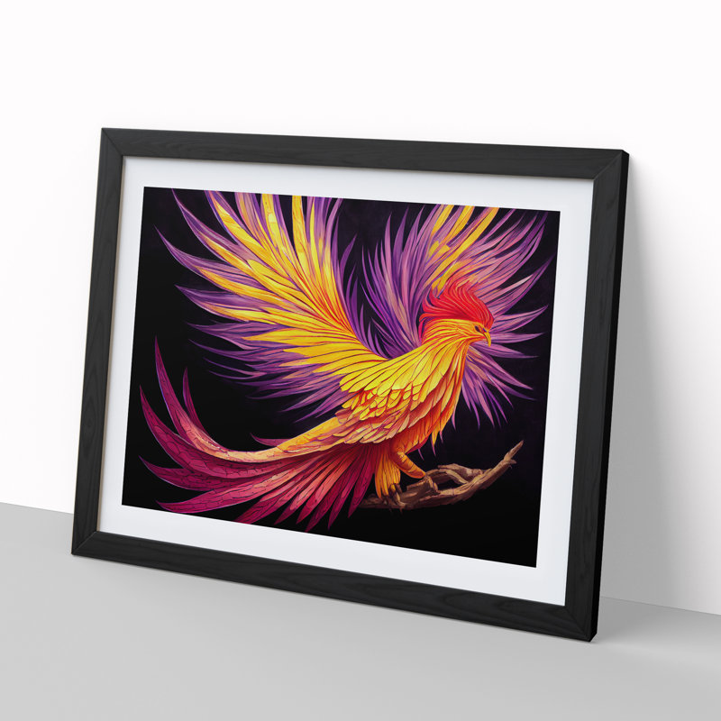 Astonishing Phoenix Bird 1 Piece Single Picture Frame Wall Art, 34cm H x 46cm W, Black