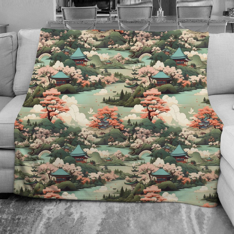 Cherry Blossom Landscape Throw Blanket, Throw