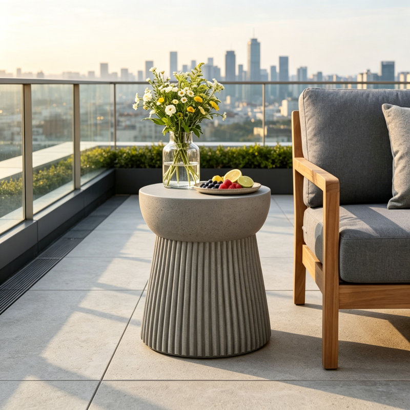 Table d'appoint d'extérieur en béton léger avec un design de sablier et une fonctionnalité polyvalente pour les espaces modernes
