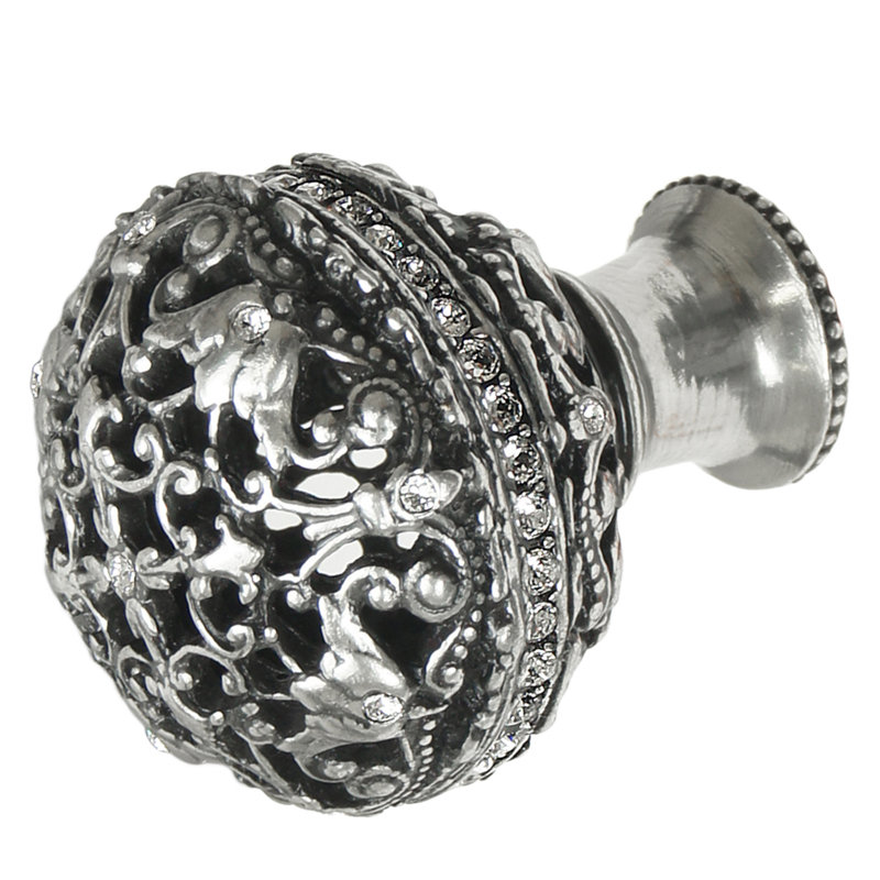 Juliane Grace large knob full round with Swarovski Clear Crystalsin Platinum, Antique Brass