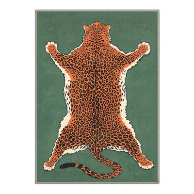 Alinda Talon Animal Print Green / Orange / Black Machine Washable Area Rug