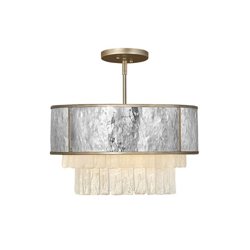 Reverie 20" Four-Light Convertible Pendant w/ Hammered SS Shade & Textured Crystals