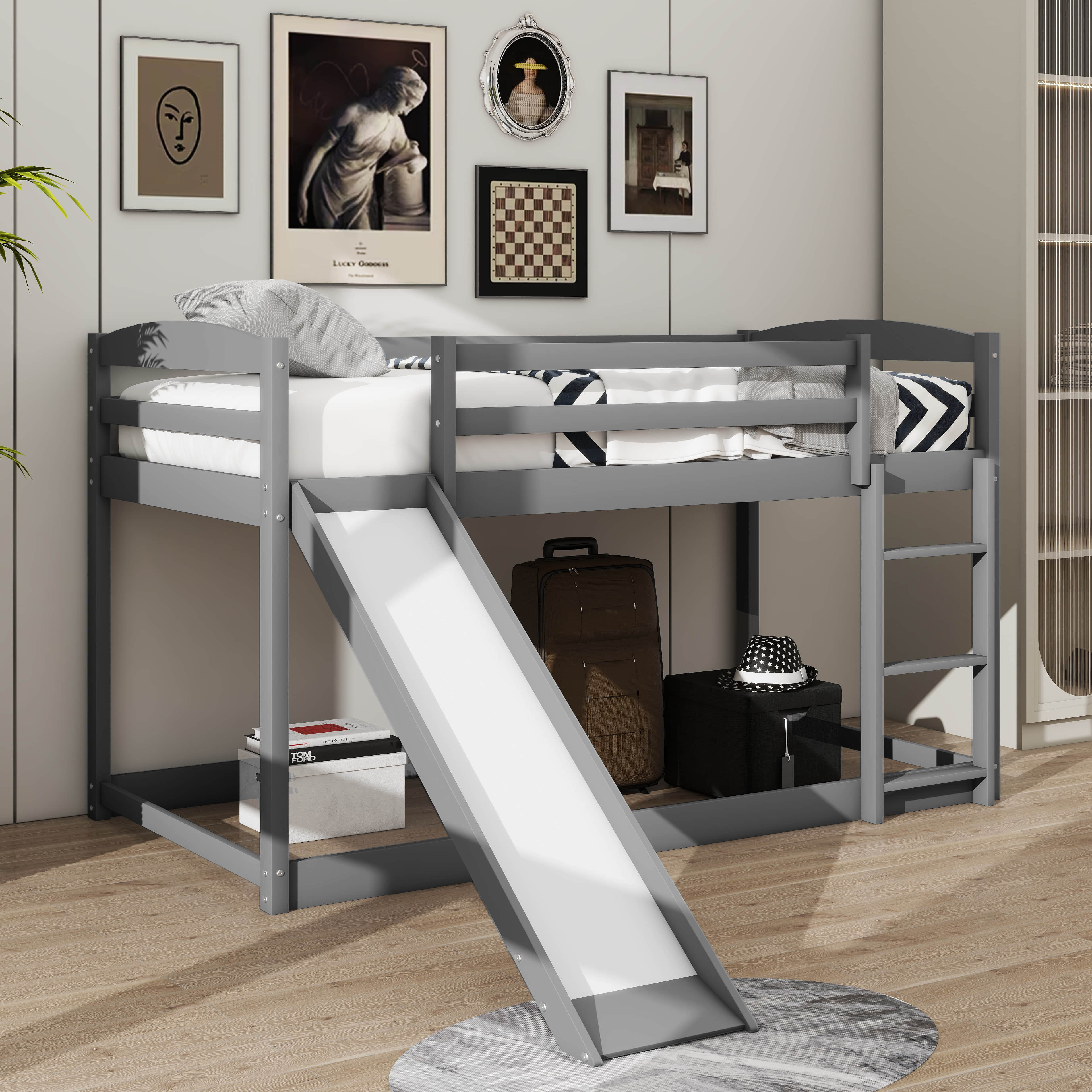Harriet Bee Twin Over Twin Bunk Bed With Convertible Slide And Ladder ...