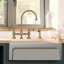 Whitehaus Collection Bridge Faucet with Long Gooseneck Swivel Spout, Lever Handles and Solid Brass Side Spray