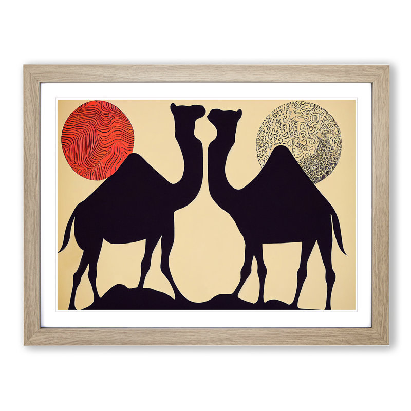XH1022-9010X The Two Camels 1 Piece Single Picture Frame Wall Art, 25cm H x 34cm W x 2cm D, Oak