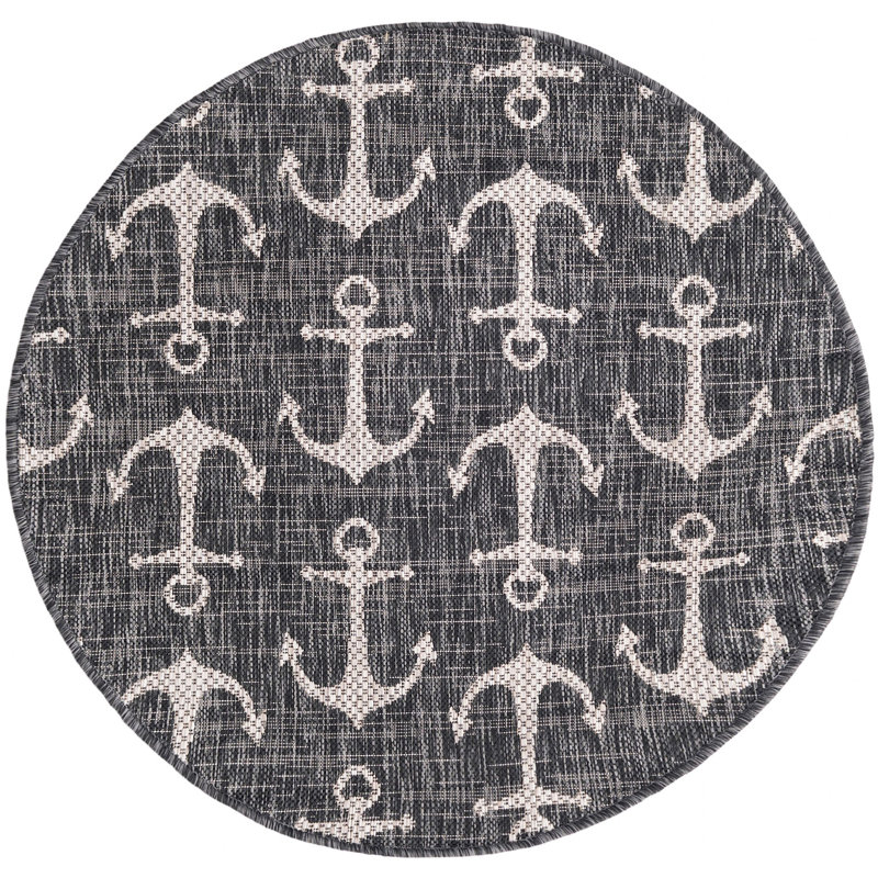 Outdoor Ayton Area Rug Sea Shore Color, Round 7'10"