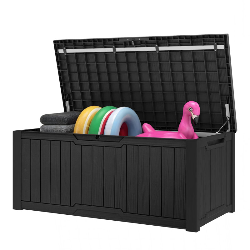 450L Lockable Garden Storage Box,Large Deck Box, Black