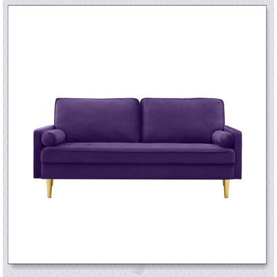 Canapé en velours minimaliste de 65 pouces avec pieds en métal, confortable et élégant pour le salon ou la chambre à coucher