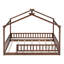 Structure de lit double pour enfants avec clôture et toit, lit en bois pour garçons, filles, adolescents, noyer