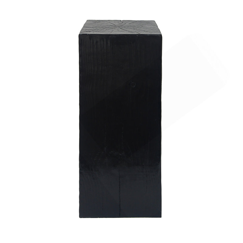 Wood-Look Square-Column MGO End Table With Distressed Finish For Indoor And Outdoor Versatile Styling, Black