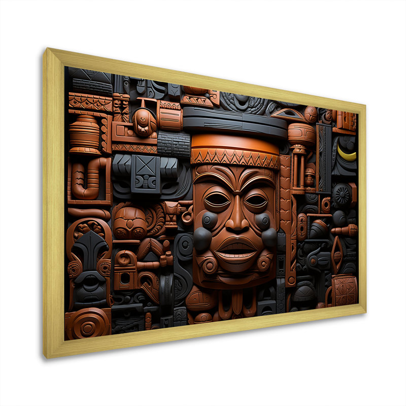 Masque africain brun et noir à motif de Kuba - Masque africain grand art mural, H 12 po x l 20 po x P 1 po