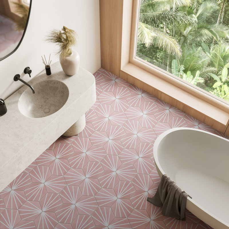 Horizon 7-3/4" x 9" Porcelain Wall & Floor Tile, Pink