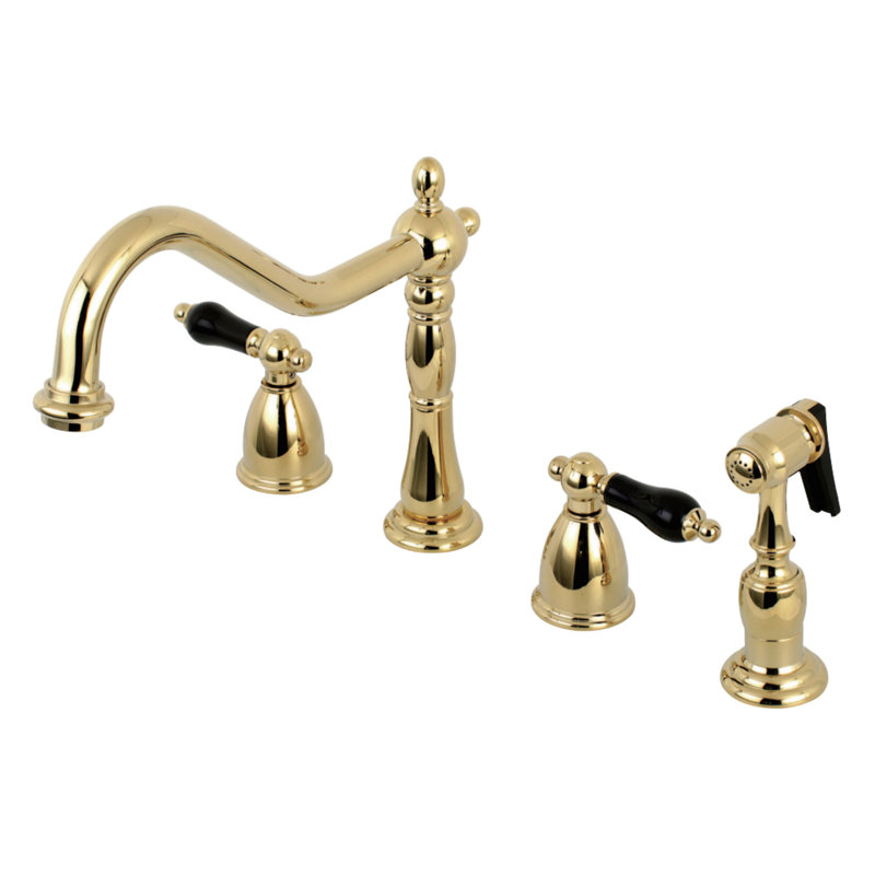 Kingston Brass Duchess Double-Handle Widespread Kitchen Faucet, Polished Brass, With Spray